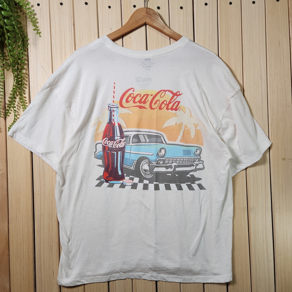 Coca Cola Tshirt White Tee with Vintage Car Design